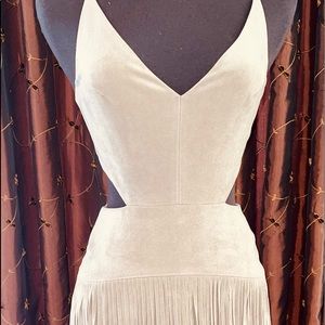 BCBG Maxazria Faux Suede Fringe Dress Beige Sz M Regular Price $350 New Drs